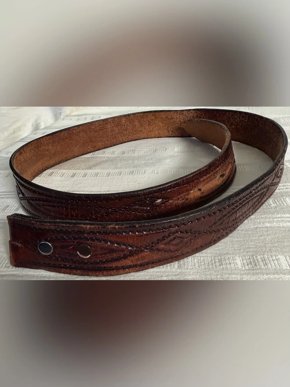 Vintage Genuine Leather Tooled Western Belt Strap Size 32 Buckle Not Included